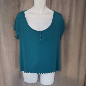 Teal 2x Button-Accent Short Sleeve Top